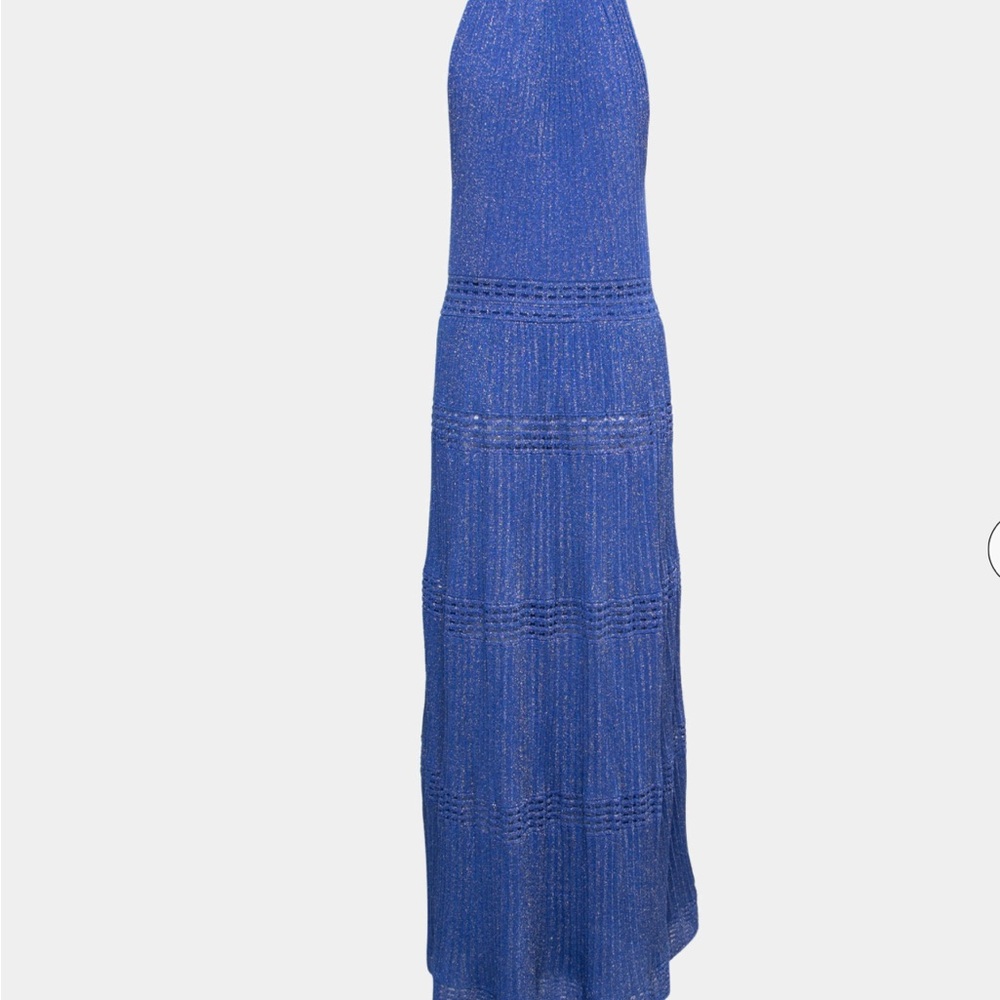 NWT M MISSONI Lurex Knit Blue Halter Neck Maxi Dress 42 - Picture 11 of 12